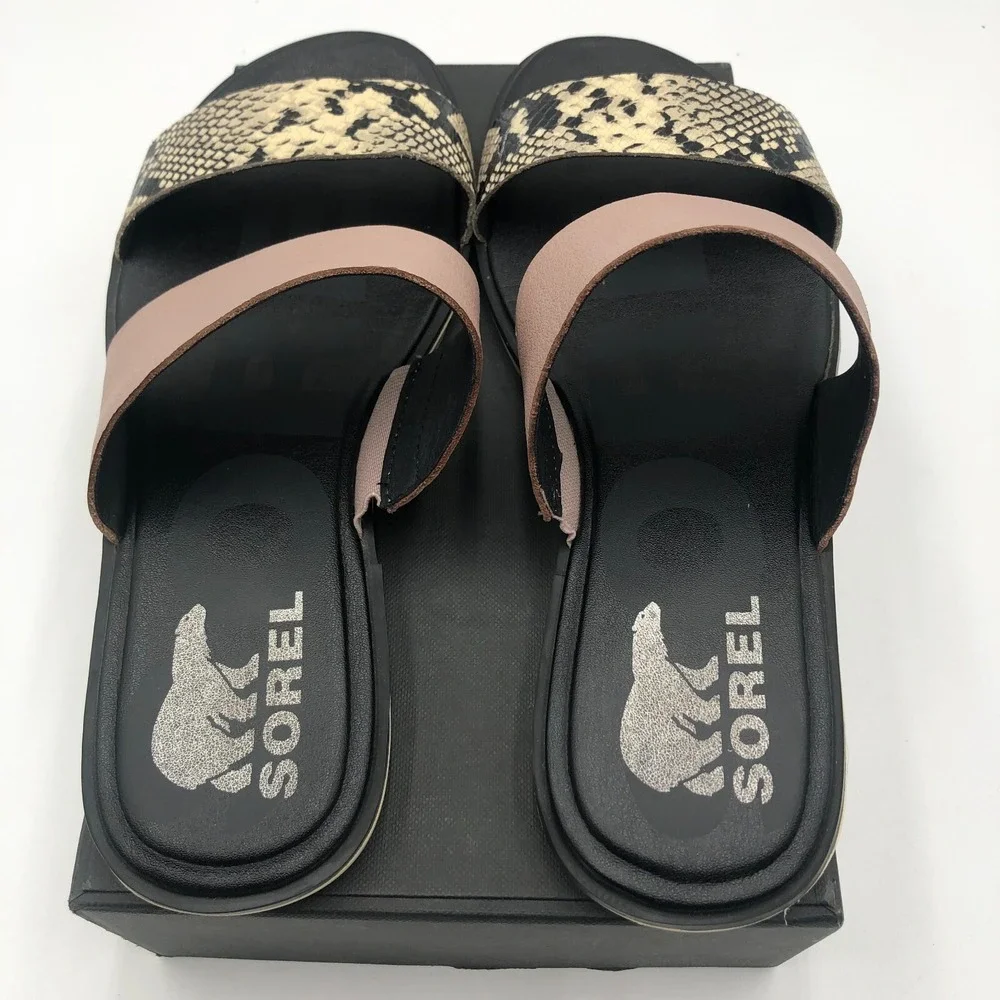 Sorel Ella II Slide Sandals‎ Women's 8 Mauve Pink Leather Slip On Comfort Shoes